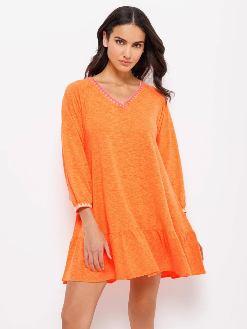 Lisa Todd “The Swinger Dress” Orange V-Neck Ruffle Hem Dress/Beach Cover